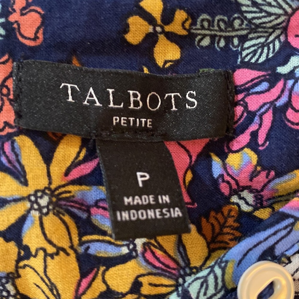 Talbots Petite Ruffle Band Collar Cotton Poplin Popover Blouse Multicolor - Picture 7 of 7